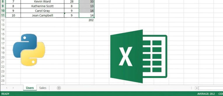 spreadsheet background with Python and Excel logos